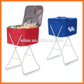 Portable cooler tub stand with metal legs and 100% polyester cover